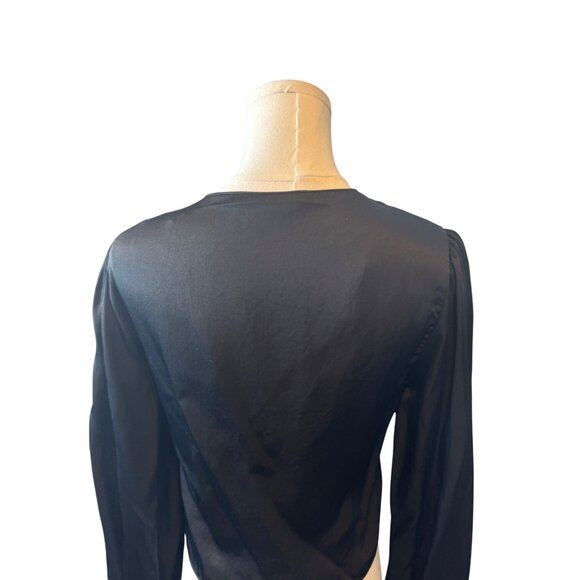 2/$30 Zara Black XS Satin Long Sleeve Gold Ring Detail Top - Picture 8 of 12